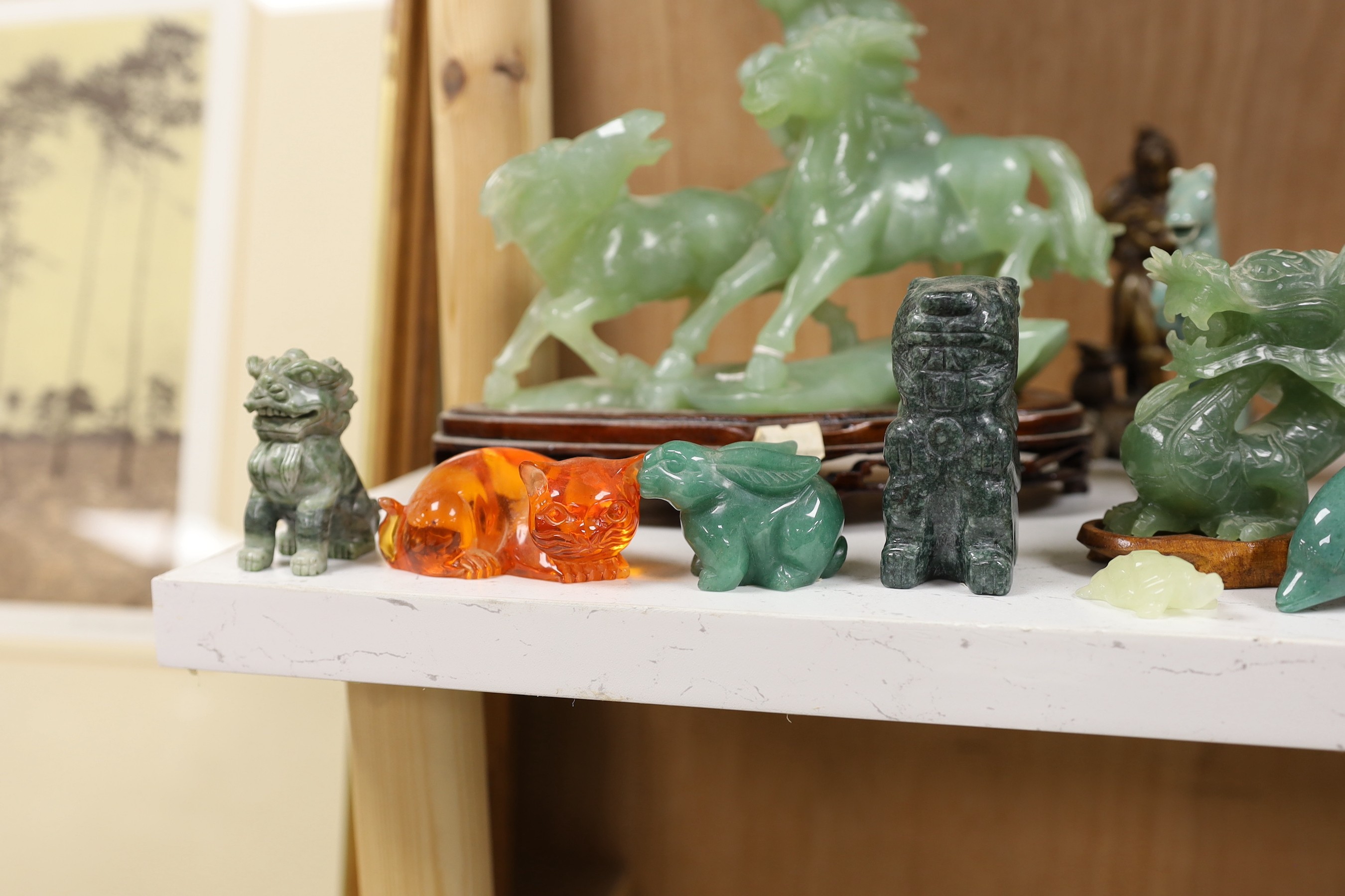 A large collection of Chinese hardstone carvings etc., The largest 19 cm high